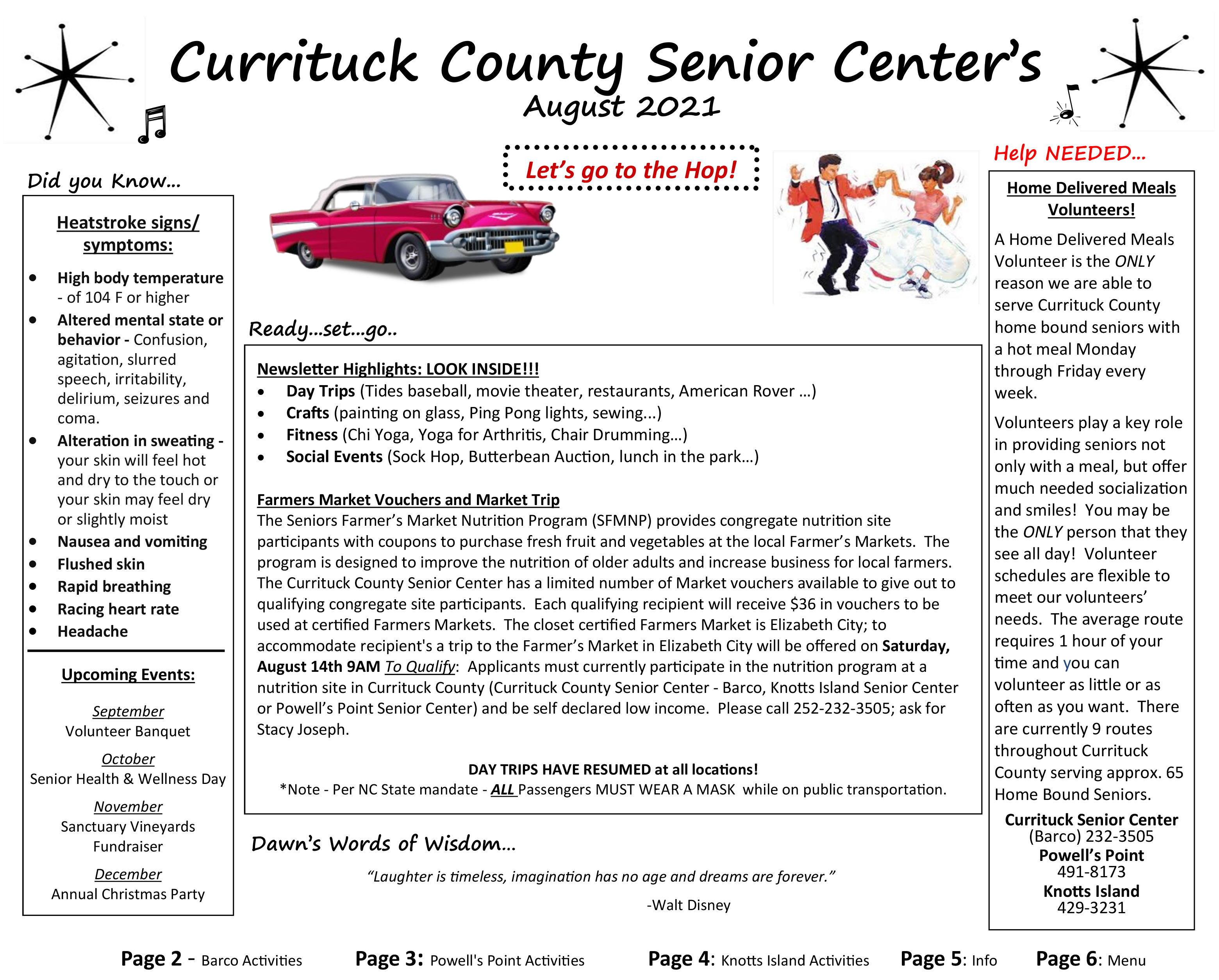 Currituck Senior Center Newsletter & Menu August 2021 Currituck